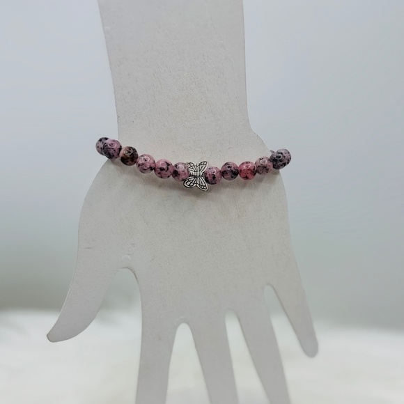 Butterfly Natural Stone Beaded Bracelet - Picture 1 of 7